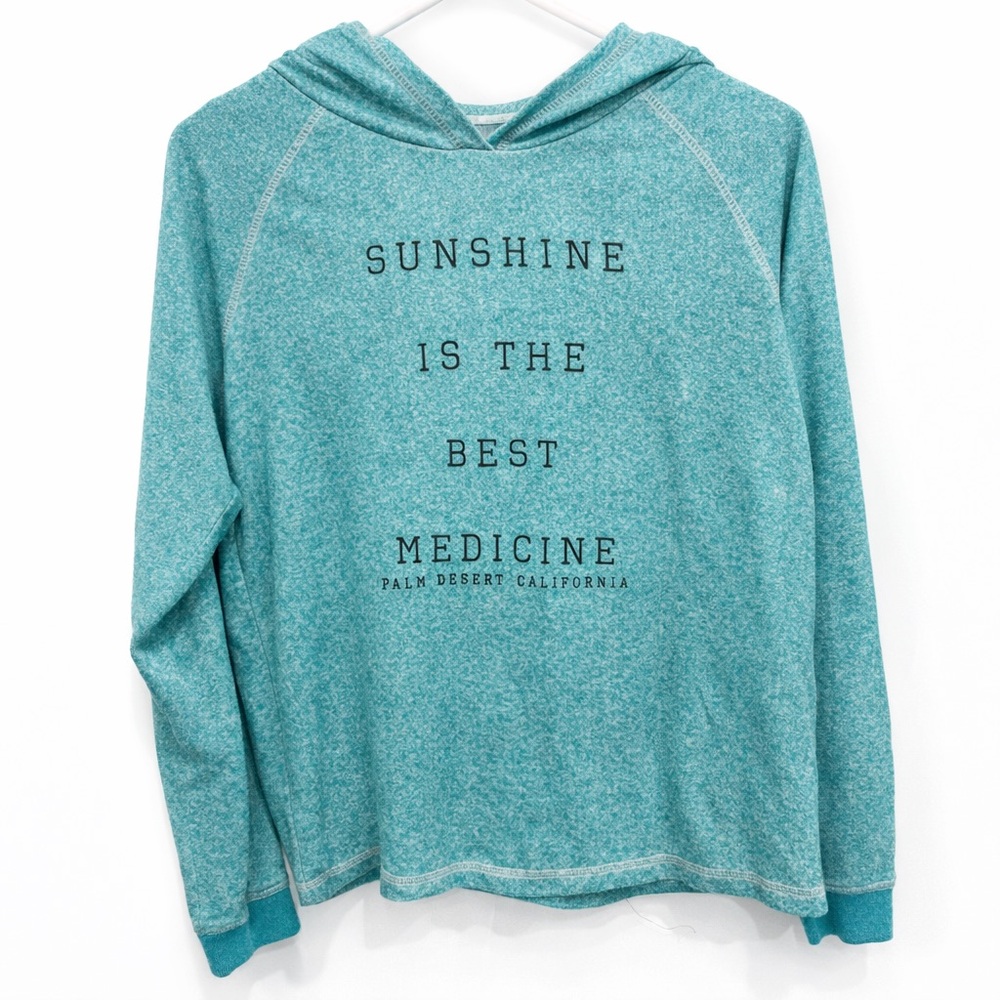 Large "Sunshine is the best medicine" graphic Coastal Classics Teal Hoodie